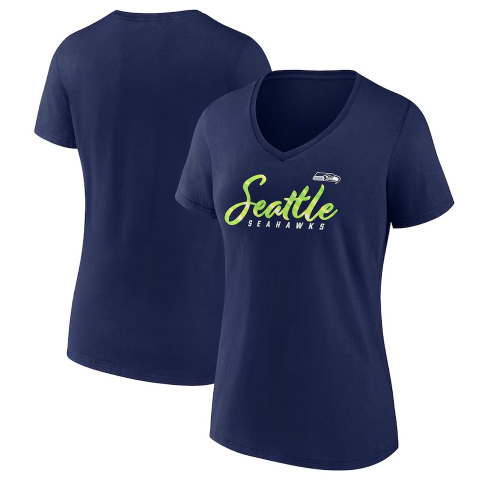 Women's Seattle Seahawks Fanatics College Navy Shine Time V-Neck T-Shirt